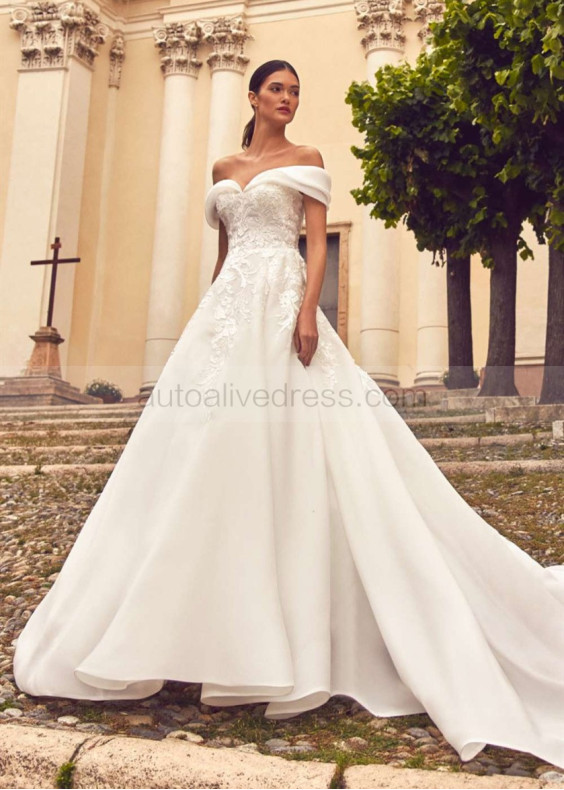 Off Shoulder Ivory Lace Organza Wedding Dress